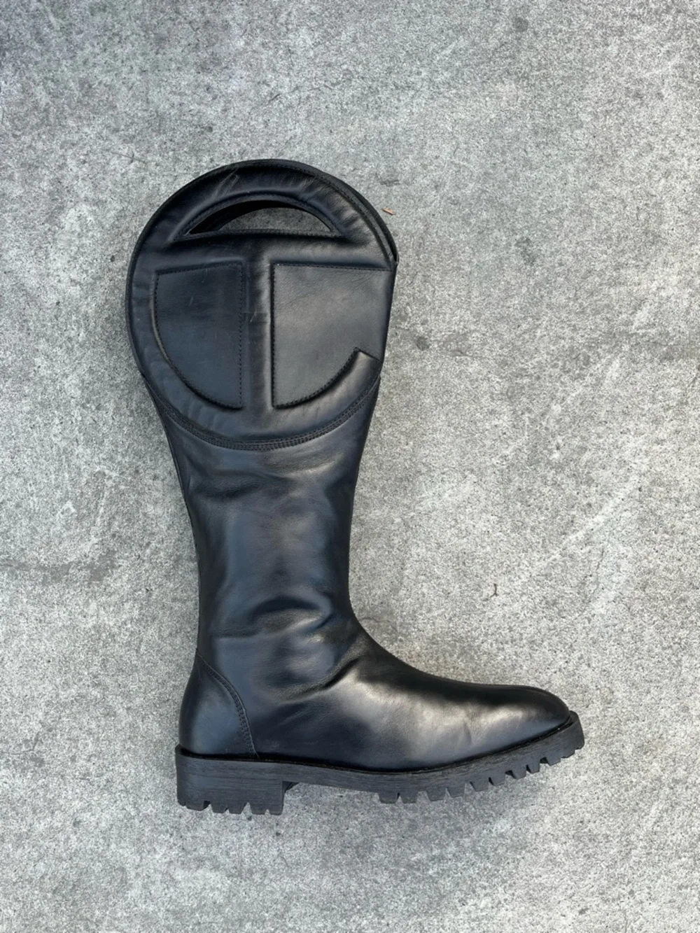 New! Telfar Unisex Black Leather Lug Sole Tall Logo Boot
